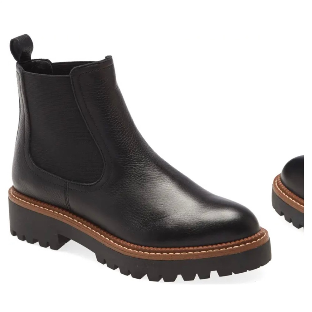 Caslon Miller Women Water Resistant Black Leather Ankle Platform Boots Sz 8M NEW